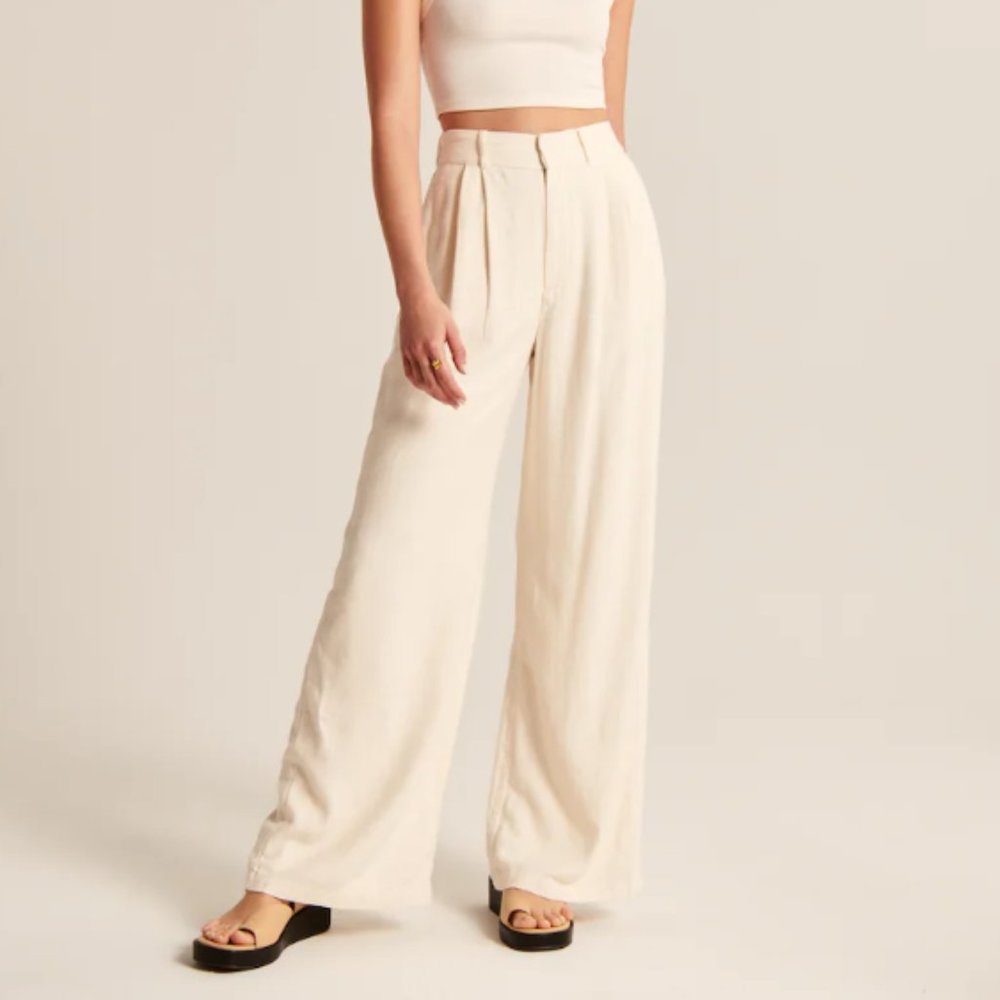 COPY - Abercrombie Tailored Linen-Blend Wide Leg Pants BROWN